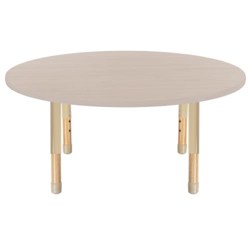 Image of Factory Direct Partners 48 inch x 48 inch Round Kids Classroom Table with Adjustable Chunky Wood Legs
