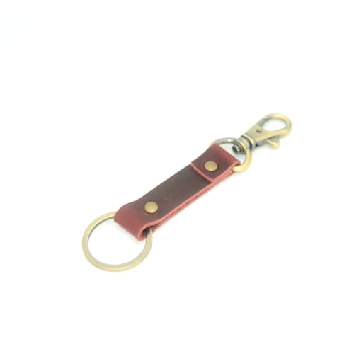 Image of JJNUSA Genuine Leather Keychain Walnut Leather Key Holder Mens Belt Key Chain Ring Fob