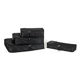 Amazon Essentials 4-teiliges Packwürfel-Reisezubehörset, Gepäckorganizer mit Doppelreißverschluss, Netzoberseite, 100% Polyester, klein/mittel/groß/schmal, schwarz (früher Amazon Basics)