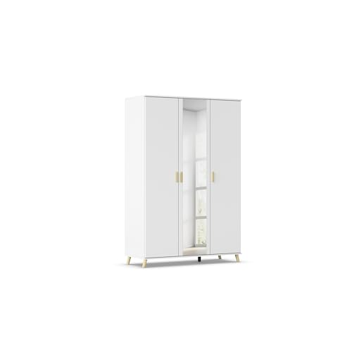 Rauch Möbel Falun, Kleiderschrank für Schlafzimmer, Kinderzimmer, Babyzimmer, Jugendzimmer, Flur, 3-türig, mit Spiegel, Farbe Weiß, Breite 137 cm