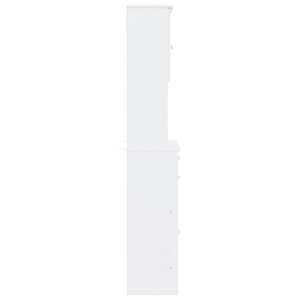 Générique Bufet Alta High White 77x35x188 cm, z litego drewna sosnowego, szafka do przechowywania z półkami, szufladą i szklanymi drzwiami, drewniane guziki, uchwyt ścienny w zestawie