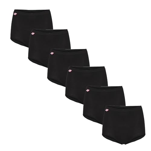 6 Pack Ladies Knickers, Cotton Full Briefs Maxi For Womens, Full Comfort Fit Underwear Panties for Women Multipack (UK, Numeric, 16, Regular, Regular, BLACK PLAIN)