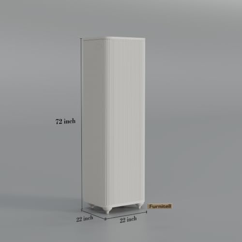 Image of HDHMR Wooden Wardrobe Almirah for Bedroom, 72 Inch | 1 Door Tall Storage Cabinet with 6 Shelves | Fluted Push-to-Open Cupboard | Closet Organizer for Clothes, Books & Home Essentials | White Finish