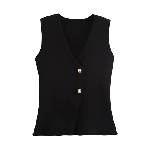 Image of FindThy Women's Cropped Knit Vest V Neck Button Up Solid Color Sleeveless Gilet Tank Tops