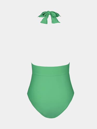 Image of CUPSHE Women Deep V Neck One Piece Halter Swimsuit | Backless,Ruched,Tummy Control,Soft Removable Cups,Flattering Bathing Suit For Vacation And Beach