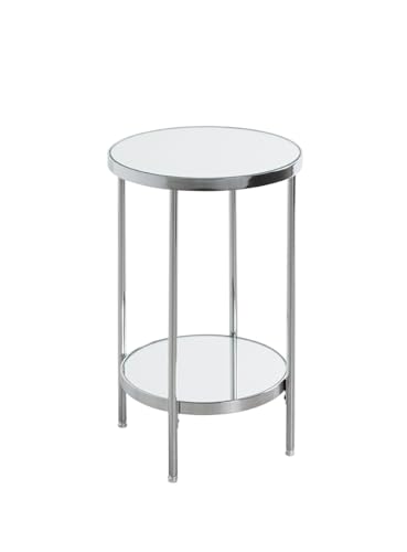 HAKU Table d'appoint Ronde en métal chromé, Pieds réglables, Plateau en Miroir de 5 mm, Table Basse Ronde - Dimensions : H 46 x Ø 28 cm Style : Art déco