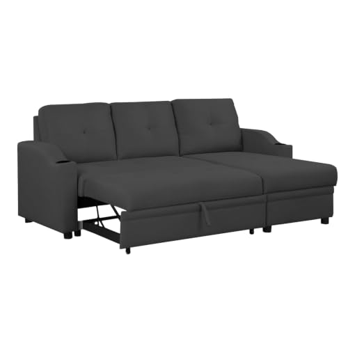 Image of Casaliving Ravonna RHS 4 Seater L Shape Corner Sofa Cum Bed for Living Room (Black Fabric) Premium Fabric Sofa