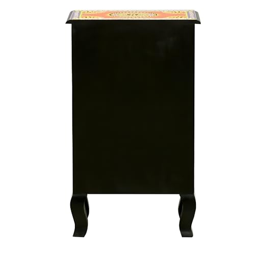 Image of Wooden Bedside Table for Bedroom | 3 Drawer Side Table | Handpainted Rajasthani Chest of Drawers | Solid Wood Small Bedside Table with Drawer Storage for Living Room (Multicolour-BS4)