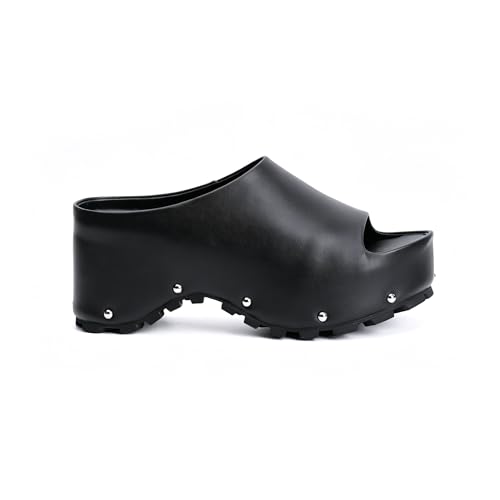 Image of XOBZJH Long-Hair Calfskin Chunky Clog Slide for Women - Memory Foam Luxury Slip on Shoes Women's Mules & Platform Clogs,Designer Mules for Women 2025
