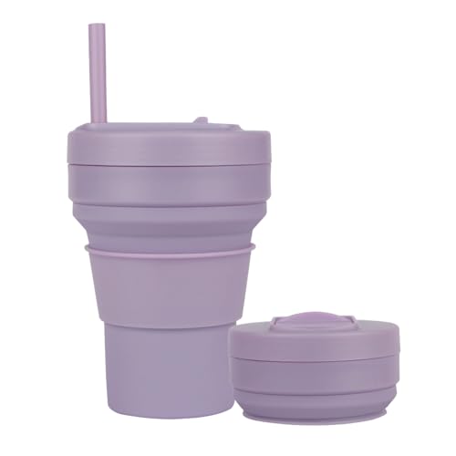 CYNROFVEN Collapsible Travel Cups- Food Grade Silicone Coffee Cups with Straw Lid 350ml 12oz Lightweight