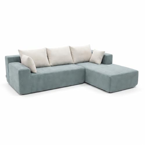 Coco Living Luna | Canapé d’Angle en L en Velours Côtelé 3 Places | Largeur 267 cm | Design Moderne & Confort Premium | Idéal Salon (Sauge Blanc Droite)