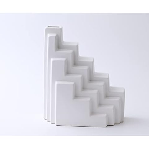 Purzest White Stairs Shape Ceramic Vase Rustic Home Decor, Handmade Vases for Flowers ,Modern Farmhouse, Multicolored for Shelf Décor Living Room Kitchen Office and Wedding Cover