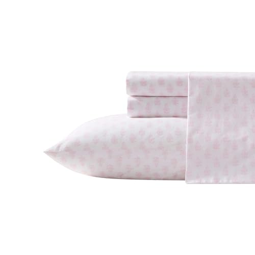 Image of Laura Ashley - King Sheets, Lightweight & Breathable Cotton Percale Bedding Set with Matching Sham(s), Oeko-Tex Certified (Francesca Pink, King)