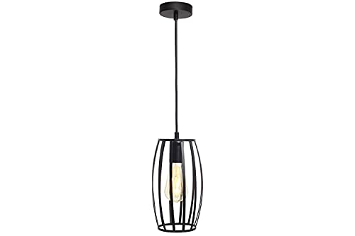 Image of 4lite Indoor Basket Pendant Ceiling Light (Matt Black) Pear Shaped Decorative Cage Light with 640lm E27 ST65 LED Smart Amber Coated Filament Bulb- 4L1/7014-4Yr Guarantee