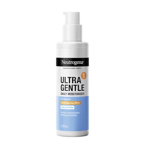 Neutrogena Ultra Gentle Daily Moisturiser SPF 15 | Glycerine based | Light Weight & Non Greasy | UVA & UVB Protection | Parabens Free | Fragrance Free | Dry & Sensitive Skin | 100ml