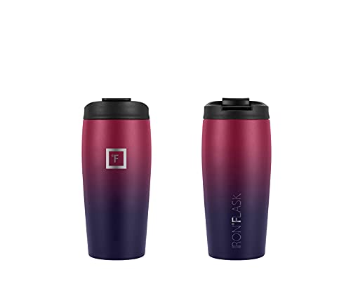 Iron °Flask Nomad Tumbler - 16 Oz, 2 Lids (Straw/Flip), Vacuum Insulated Stainless Steel Bottle, Double Walled, Thermo Coffee Travel Mug, Water Metal Canteen (Dark Rainbow) #TOP3
