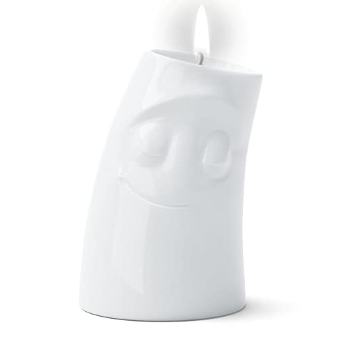 TASSEN Candle Cuddler, Cuddly Face, Tall Candle Holder, Porcelain (White)