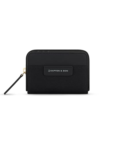 Kapten & Son Geldbörse Damen | Bergen Pro Wallet Small All Black | Portemonnaie Damen Klein Schwarz | Geldbeutel mit 8 Kartenfächern & Kleingeldfach | 9 5x11 5X 3 5 cm