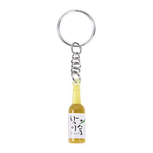 Drink Soju Bottle Keychain 6 Colors Simulation Resin Beer Wine Trinket Women Keyring Jewelry Travel Gift Souvenir(Yellow)