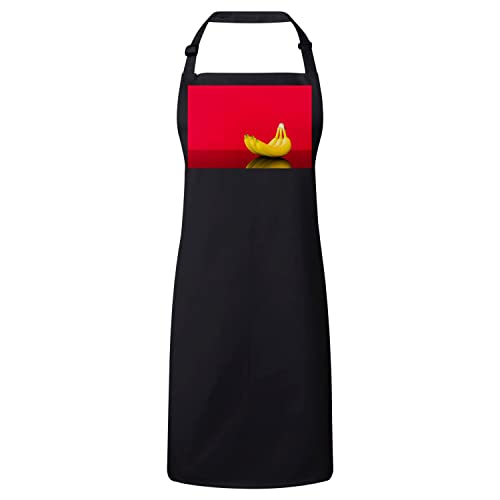 Tablier cuisine anti-tache noir et rouge trois bananes solidaires ajustable