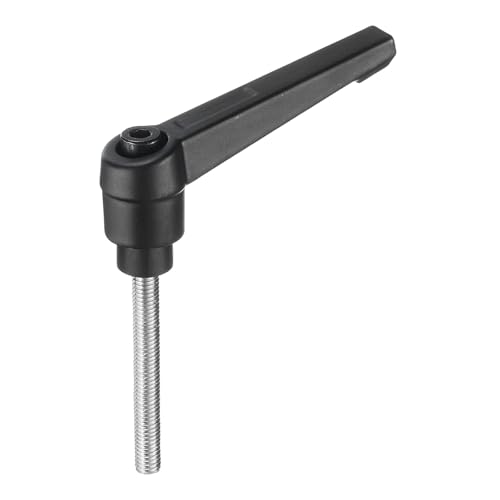 Image of uxcell Adjustable Clamping Lever Handle M5 x 40mm Metric 304 Stainless Steel Male Threaded Stud Hand Knobs Push Button Ratchet Rotating Screw Handles Bolts with Locking Lever Black