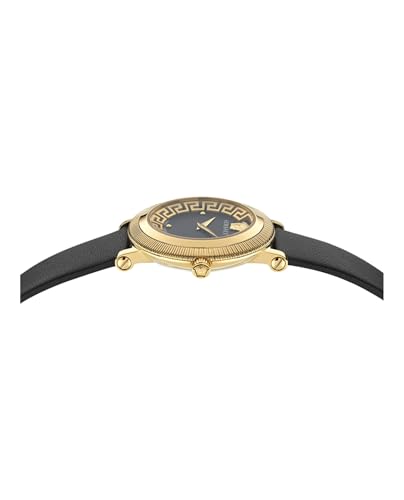 Versace Greca Flourish Collection Luxury Womens Watch Timepieces with a Black Strap and Dial Featuring a Gold Case2