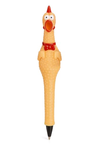 Mister Curiosities Stylo Poulet Rigolo en caoutchouc jaune - Gadget sonore de Bureau Amusant – Coq qui fait “Pouet” quand on appuie - Cadeau insolite pour collègues, amis, enfants et étudiants