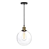 Bien hecho y diseño único: esta lámpara colgante de cristal es soplada por un experto artesano y el borde de la pantalla es suave, no daña tus manos. La pantalla de cristal transparente revela la bombilla y maximiza su luz. Estas luces colgantes se adaptan perfectamente a cualquier estilo, desde moderno hasta vintage.