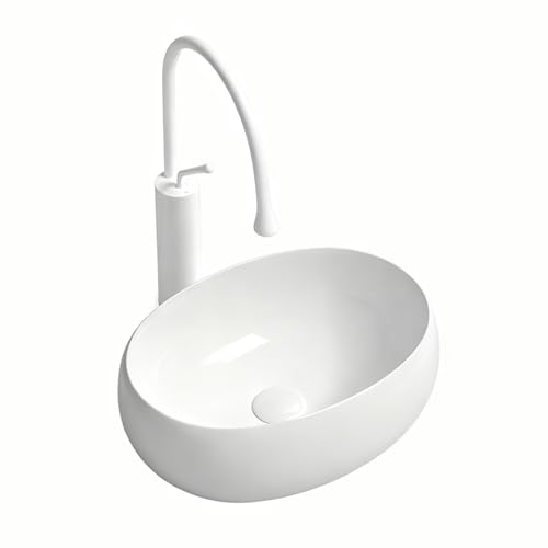 Lavabo Moderno De Cerámica, Ovalín Para Baño Sobre Encimera, Lavamanos Pequeño Para Tocador O Balcón, Lavabo De Encimera(White,24x5.9in/61x15cm)