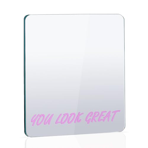 AZEZO You Look Great Magnetic Locker Mirror 6’’x7’’ - Frameless, Safe Rounded Corners & Polished Edge, Strong Magnets for Locker, Perfect Size for School, Workshop, Home - Always Cheerful!