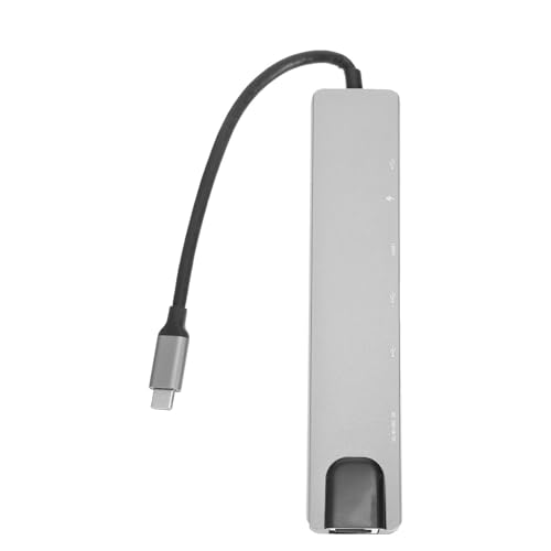 Hemobllo Concentrador USB de Aleación de Aluminio Plata Resistencia a Golpes y Carga Rápida PD 87w, Adaptador Multifuncional USB 2.0 y Rj45 100m para Portátil