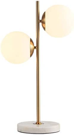 Lampa biurkowa Nowoczesna metalowa lampa stołowa z 2 szt. Biała matowa szklana kula Złota lampka na biurko Lampka nocna ze szczotkowanym mosiądzem Wykończona do salonu Biurowa szafka nocna L