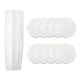Vaso medidor: 10 recipientes transparentes graduados de 50 ml con tapas blancas para una medición precisa de líquidos y polvo en la cocina o en el laboratorio, cada taza cuenta con una tapa de ajuste seguro para evitar derrames y permitir un fácil almacenamiento