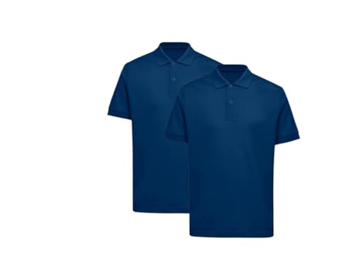 L S U Pack of 2 Polo Shirts Boys Girls Unisex 3-17 Years School Uniform Short Sleeve T-Shirts (2PK NVY 14-15Y) Navy
