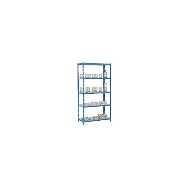 Certeo Metall-Schwerlastregal Simonclick | HxBxT 180 x 90 x 40 cm | Traglast pro Fachboden: 180 kg | Blau/Weiß… – Bild 4