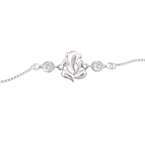 Image of Parnika 925 Om Ganesha Rudraksha Infinity Bro Shiv Bhai Adjustable Silver Rakhi Bracelet For Brother in 92.5 Sterling Silver for Boys and Men | Chandi ki Rakhi | Gift Box Roli Chawal