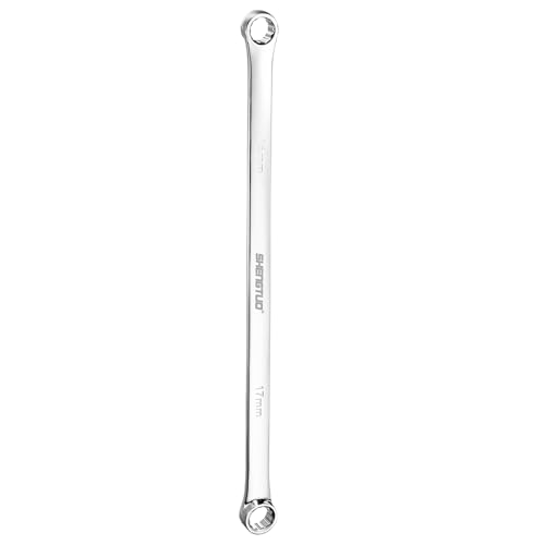 Image of HARFINGTON Double End Box Wrench 16 x 17 mm Metric 12 Point 0 Degree Offset Extra Long Double End Box Ratcheting Wrench CR-V Polished Long Spanner Tools for Repairs