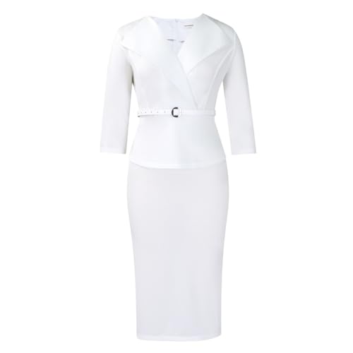 Women's Work Dress 3/4 Sleeve V Neck Bodycon Sheath Dress Slim Fit Office Business Dresses4