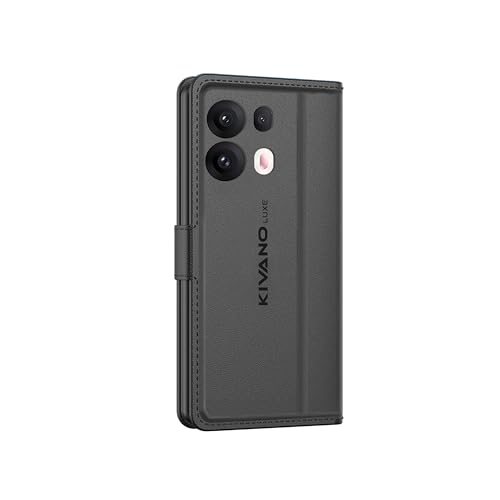 Image of KIVANO LUXE Compatible for Oppo Reno 13 5G Luxury Handmade Leather Magnetic Flip Folio Case | Card Holder & Kickstand | Slim Protective Cover | Unisex - Black