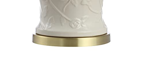 JONATHAN Y 29.5" Cream Ceramic Chinoiserie Table Lamp, Traditional Ginger Jar Lamp for Living Room Bedroom, White Linen Empire Shade, Brass Gold Base, LED Bulb Included JYL6604A by JONATHAN Y - Image 5