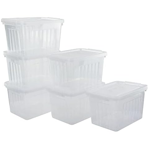 Parlynies Juego de 6 cajas de almacenamiento de plástico con tapa Cover