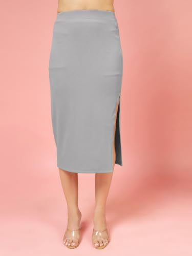 Image of FYLTR Women's Stretchable Mid Rise Midi Skirt|Side Slit|Slim Fit Casul wear