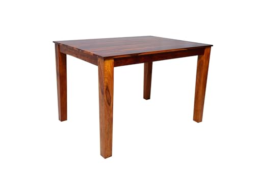 Image of Sheesham Wood 4 Seater Dining Table Sets for Dining Room | Solid Wood Dining Table with 4 Cushion Chairs for Hotels | Dining Room Sets Furniture for Hotels (Honey Finish)