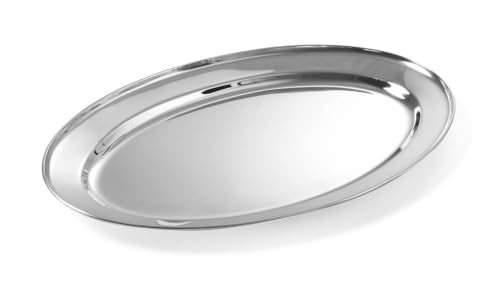 HENDI 404508 Serving Tray, Oval, Catering, Sandwich Plate, Tray, Stainless Steel, 450 x 290 mm, Stainless Steel