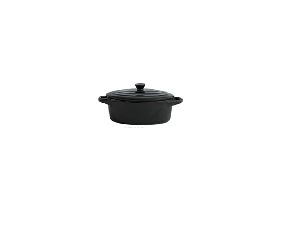 Lot de 6 mini cocottes ovales noires avec couvercle (12,5 cm L x 7,5 cm H avec couvercle)