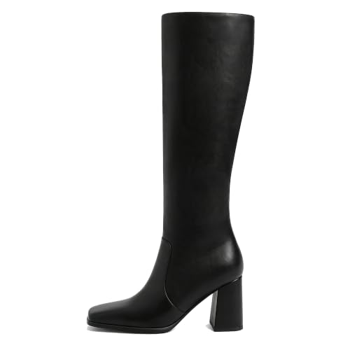 Image of Modatope Knee High Boots Women Square Toe Chunky Heel Fashion Tall Boots