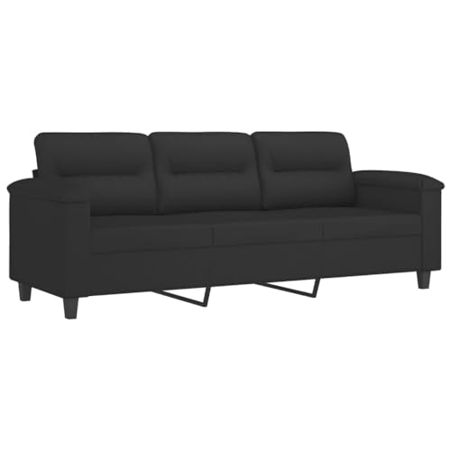 vidaXL Sofagarnitur 3-TLG., Sessel Couch mit Kissen, Sofa Wohnzimmersofa mit Armlehnen, Couchgarnitur Designsofa Sitzmöbel Polstermöbel, Schwarz Mikrofasergewebe – Bild 6