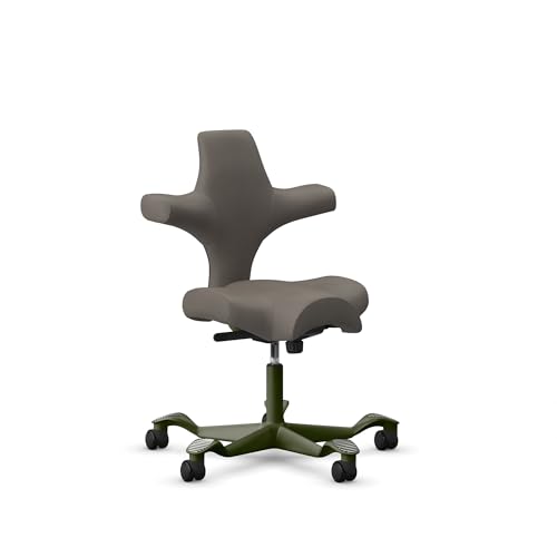 Image of HAG Capisco Standard Chair-Moss Green Frame-Upholstered Gray Ash Vinyl