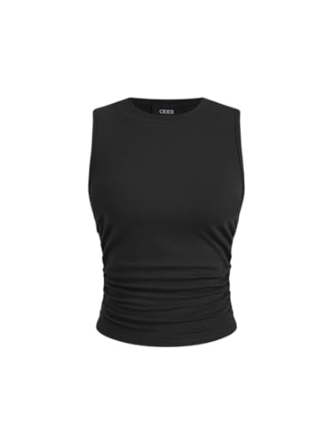 Image of CIDER Womens Tank Tops Sleeveless High Neck Ruched Crop Tops Going Out Casual Basic Ribbed Shirt Summer Fashion Clothing