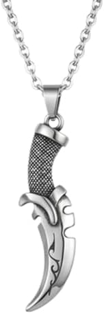 Stainless Steel Tribal Fang Pendant Necklace Curved Tusk Inspired Charm Jewelry with 18 Inch Cable Chain Silver Tone Decorative Design 55x14mm.|JA_CSN_0109 image 5